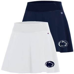 women's navy and white skorts with screened Penn State Athletic Logo on lower left sides